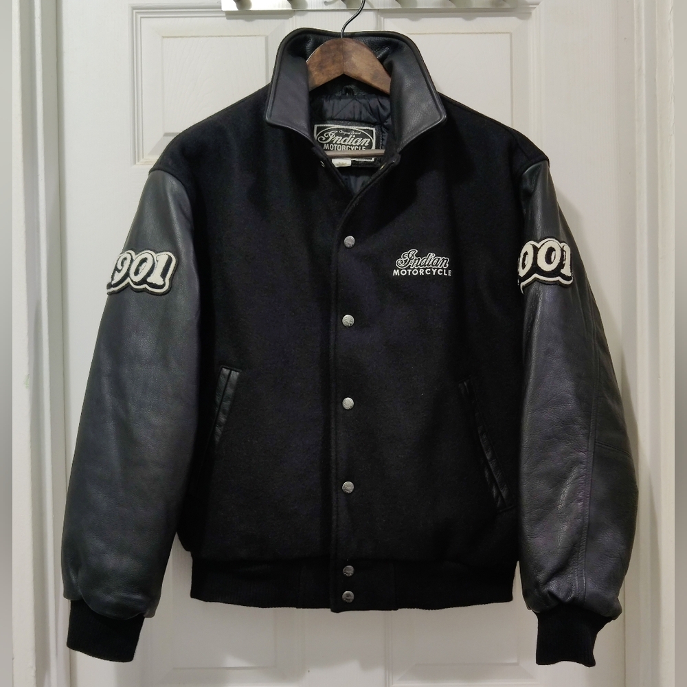 Indian Motorcycle Men's Size S, Rare Vintage Black Varsity Jacket
